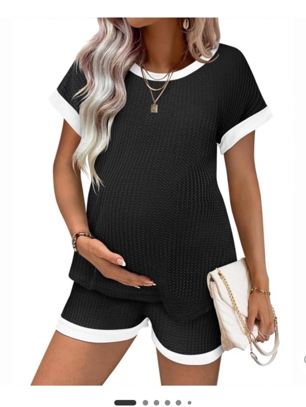 Maternity Black & White Short Pajama Set